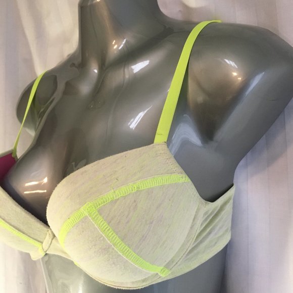 La Senza Bra Remix Size 32C Neon Green Gray Jersey Padded Push Up Plunge - Picture 5 of 13